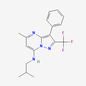 molecular formula C18H19F3N4 B2428022 5-methyl-N-(2-methylpropyl)-3-phenyl-2-(trifluoromethyl)pyrazolo[1,5-a]pyrimidin-7-amine CAS No. 890637-96-4
