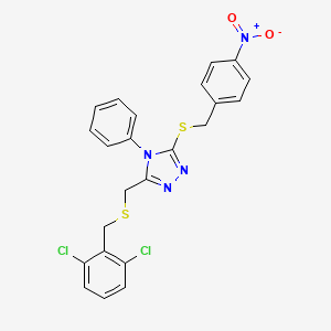 molecular formula C23H18Cl2N4O2S2 B2428037 3-{[(2,6-dichlorobenzyl)sulfanyl]methyl}-5-[(4-nitrobenzyl)sulfanyl]-4-phenyl-4H-1,2,4-triazole CAS No. 344271-60-9
