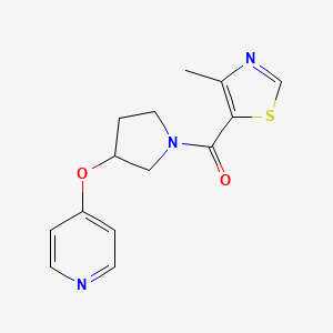 molecular formula C14H15N3O2S B2428048 (4-Methylthiazol-5-yl)(3-(pyridin-4-yloxy)pyrrolidin-1-yl)methanone CAS No. 2034249-95-9