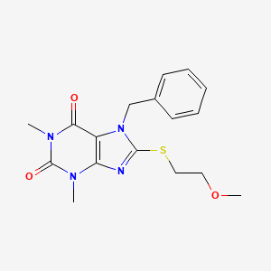 molecular formula C17H20N4O3S B2428083 7-benzyl-8-((2-methoxyethyl)thio)-1,3-dimethyl-1H-purine-2,6(3H,7H)-dione CAS No. 500198-79-8