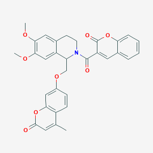 molecular formula C32H27NO8 B2428090 7-((6,7-dimethoxy-2-(2-oxo-2H-chromene-3-carbonyl)-1,2,3,4-tetrahydroisoquinolin-1-yl)methoxy)-4-methyl-2H-chromen-2-one CAS No. 850935-56-7