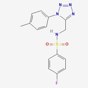 molecular formula C15H14FN5O2S B2428105 4-氟-N-((1-(对甲苯)-1H-四唑-5-基)甲基)苯磺酰胺 CAS No. 921060-48-2