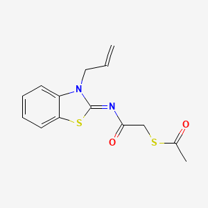 molecular formula C14H14N2O2S2 B2428107 (Z)-S-(2-((3-allylbenzo[d]thiazol-2(3H)-ylidene)amino)-2-oxoethyl) ethanethioate CAS No. 851716-70-6