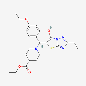 molecular formula C23H30N4O4S B2428117 Ethyl 1-((4-ethoxyphenyl)(2-ethyl-6-hydroxythiazolo[3,2-b][1,2,4]triazol-5-yl)methyl)piperidine-4-carboxylate CAS No. 898344-99-5