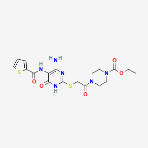 molecular formula C18H22N6O5S2 B2428119 Ethyl 4-(2-((4-amino-6-oxo-5-(thiophene-2-carboxamido)-1,6-dihydropyrimidin-2-yl)thio)acetyl)piperazine-1-carboxylate CAS No. 868225-35-8
