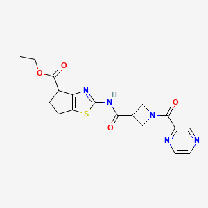 ethyl 2-(1-(pyrazine-2-carbonyl)azetidine-3-carboxamido)-5,6-dihydro-4H-cyclopenta[d]thiazole-4-carboxylate