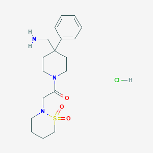 molecular formula C18H28ClN3O3S B2428158 1-[4-(Aminomethyl)-4-phenylpiperidin-1-yl]-2-(1,1-dioxothiazinan-2-yl)ethanone;hydrochloride CAS No. 2418719-55-6