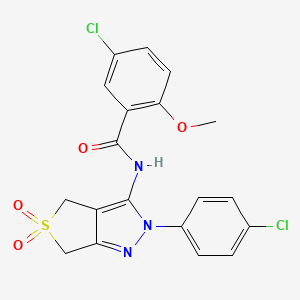 molecular formula C19H15Cl2N3O4S B2428168 5-chloro-N-(2-(4-chlorophenyl)-5,5-dioxido-4,6-dihydro-2H-thieno[3,4-c]pyrazol-3-yl)-2-methoxybenzamide CAS No. 449791-37-1