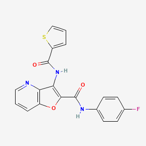 molecular formula C19H12FN3O3S B2428201 N-(4-fluorophenyl)-3-(thiophene-2-amido)furo[3,2-b]pyridine-2-carboxamide CAS No. 946246-83-9