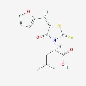 molecular formula C14H15NO4S2 B2428257 (E)-2-(5-(furan-2-ylmethylene)-4-oxo-2-thioxothiazolidin-3-yl)-4-methylpentanoic acid CAS No. 301343-50-0