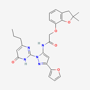 molecular formula C26H27N5O5 B2428270 2-((2,2-dimethyl-2,3-dihydrobenzofuran-7-yl)oxy)-N-(3-(furan-2-yl)-1-(6-oxo-4-propyl-1,6-dihydropyrimidin-2-yl)-1H-pyrazol-5-yl)acetamide CAS No. 1210648-25-1