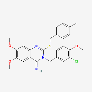 molecular formula C26H26ClN3O3S B2428294 3-(3-chloro-4-methoxybenzyl)-6,7-dimethoxy-2-[(4-methylbenzyl)sulfanyl]-4(3H)-quinazolinimine CAS No. 439121-05-8