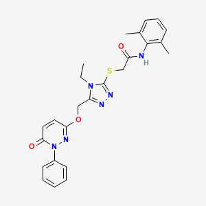 molecular formula C25H26N6O3S B2428330 N-(2,6-dimethylphenyl)-2-[(4-ethyl-5-{[(6-oxo-1-phenyl-1,6-dihydro-3-pyridazinyl)oxy]methyl}-4H-1,2,4-triazol-3-yl)sulfanyl]acetamide CAS No. 692737-11-4