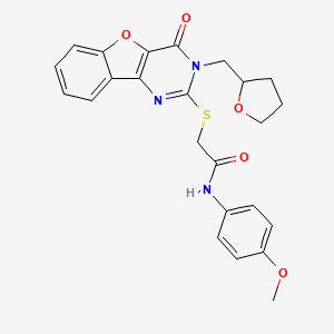 molecular formula C24H23N3O5S B2428342 N-(4-methoxyphenyl)-2-({6-oxo-5-[(oxolan-2-yl)methyl]-8-oxa-3,5-diazatricyclo[7.4.0.0^{2,7}]trideca-1(9),2(7),3,10,12-pentaen-4-yl}sulfanyl)acetamide CAS No. 899941-92-5