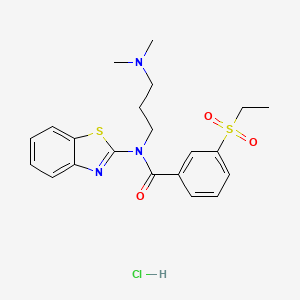 molecular formula C21H26ClN3O3S2 B2428343 N-(benzo[d]thiazol-2-yl)-N-(3-(dimethylamino)propyl)-3-(ethylsulfonyl)benzamide hydrochloride CAS No. 1216925-90-4
