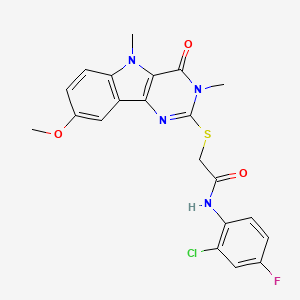 molecular formula C21H18ClFN4O3S B2428354 N-(2-chloro-4-fluorophenyl)-2-({8-methoxy-3,5-dimethyl-4-oxo-3H,4H,5H-pyrimido[5,4-b]indol-2-yl}sulfanyl)acetamide CAS No. 1112341-55-5