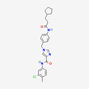 molecular formula C26H29ClN4O2 B2428355 N-(3-chloro-4-methylphenyl)-1-(4-(3-cyclopentylpropanamido)benzyl)-1H-imidazole-4-carboxamide CAS No. 1251571-87-5
