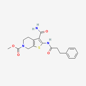 molecular formula C19H21N3O4S B2428375 methyl 3-carbamoyl-2-(3-phenylpropanamido)-4H,5H,6H,7H-thieno[2,3-c]pyridine-6-carboxylate CAS No. 886953-19-1