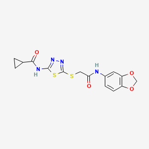 molecular formula C15H14N4O4S2 B2428416 N-[5-({[(2H-1,3-benzodioxol-5-yl)carbamoyl]methyl}sulfanyl)-1,3,4-thiadiazol-2-yl]cyclopropanecarboxamide CAS No. 868975-03-5