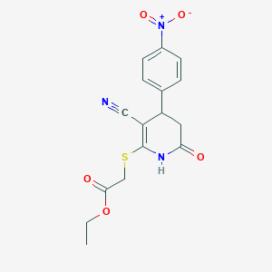molecular formula C16H15N3O5S B2428482 Ethyl {[3-cyano-6-hydroxy-4-(4-nitrophenyl)-4,5-dihydropyridin-2-yl]sulfanyl}acetate CAS No. 325725-40-4