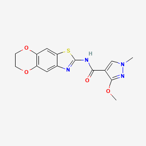 molecular formula C15H14N4O4S B2428513 N-(6,7-dihydro-[1,4]dioxino[2,3-f][1,3]benzothiazol-2-yl)-3-methoxy-1-methylpyrazole-4-carboxamide CAS No. 1169949-97-6