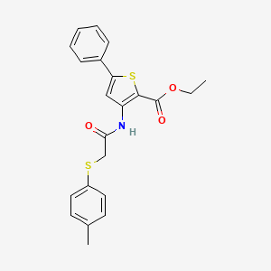 molecular formula C22H21NO3S2 B2428543 Ethyl 5-phenyl-3-(2-(p-tolylthio)acetamido)thiophene-2-carboxylate CAS No. 922803-35-8