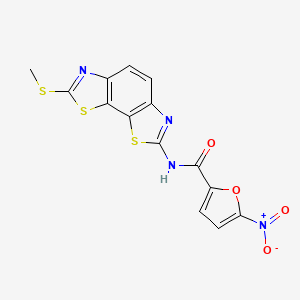 molecular formula C14H8N4O4S3 B2428545 N-[11-(methylsulfanyl)-3,12-dithia-5,10-diazatricyclo[7.3.0.0^{2,6}]dodeca-1(9),2(6),4,7,10-pentaen-4-yl]-5-nitrofuran-2-carboxamide CAS No. 477503-40-5