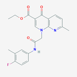 molecular formula C21H20FN3O4 B2428570 ETHYL 1-{[(4-FLUORO-3-METHYLPHENYL)CARBAMOYL]METHYL}-7-METHYL-4-OXO-1,4-DIHYDRO-1,8-NAPHTHYRIDINE-3-CARBOXYLATE CAS No. 941913-21-9
