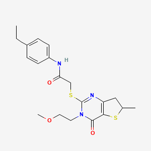 molecular formula C20H25N3O3S2 B2428597 N-(4-ethylphenyl)-2-((3-(2-methoxyethyl)-6-methyl-4-oxo-3,4,6,7-tetrahydrothieno[3,2-d]pyrimidin-2-yl)thio)acetamide CAS No. 851410-30-5