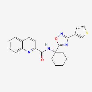 molecular formula C22H20N4O2S B2428681 N-(1-(3-(thiophen-3-yl)-1,2,4-oxadiazol-5-yl)cyclohexyl)quinoline-2-carboxamide CAS No. 1396766-82-7