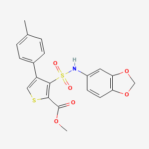 molecular formula C20H17NO6S2 B2428700 METHYL 3-[(2H-1,3-BENZODIOXOL-5-YL)SULFAMOYL]-4-(4-METHYLPHENYL)THIOPHENE-2-CARBOXYLATE CAS No. 941935-64-4