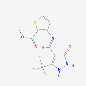 molecular formula C11H8F3N3O3S B2428803 methyl 3-({[5-oxo-3-(trifluoromethyl)-1,5-dihydro-4H-pyrazol-4-yliden]methyl}amino)-2-thiophenecarboxylate CAS No. 339107-14-1