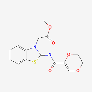 molecular formula C15H14N2O5S B2428805 (Z)-methyl 2-(2-((5,6-dihydro-1,4-dioxine-2-carbonyl)imino)benzo[d]thiazol-3(2H)-yl)acetate CAS No. 865197-81-5