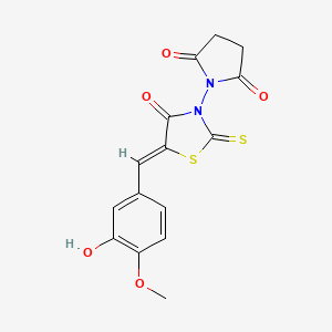 1-[(5Z)-5-[(3-hydroxy-4-methoxyphenyl)methylidene]-4-oxo-2-sulfanylidene-1,3-thiazolidin-3-yl]pyrrolidine-2,5-dione