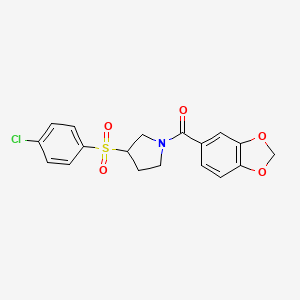molecular formula C18H16ClNO5S B2428870 Benzo[d][1,3]dioxol-5-yl(3-((4-chlorophenyl)sulfonyl)pyrrolidin-1-yl)methanone CAS No. 1797248-11-3
