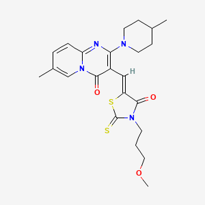molecular formula C23H28N4O3S2 B2428874 (Z)-3-(3-methoxypropyl)-5-((7-methyl-2-(4-methylpiperidin-1-yl)-4-oxo-4H-pyrido[1,2-a]pyrimidin-3-yl)methylene)-2-thioxothiazolidin-4-one CAS No. 381695-58-5