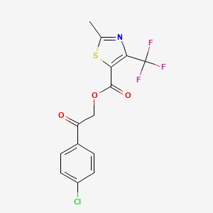 molecular formula C14H9ClF3NO3S B2428884 2-(4-Chlorophenyl)-2-oxoethyl 2-methyl-4-(trifluoromethyl)-1,3-thiazole-5-carboxylate CAS No. 339026-40-3