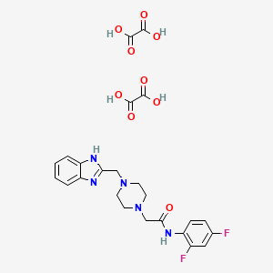 molecular formula C24H25F2N5O9 B2428886 2-(4-((1H-benzo[d]imidazol-2-yl)methyl)piperazin-1-yl)-N-(2,4-difluorophenyl)acetamide dioxalate CAS No. 1351662-04-8