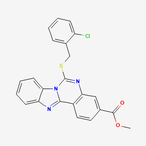 molecular formula C23H16ClN3O2S B2428891 methyl 9-{[(2-chlorophenyl)methyl]sulfanyl}-8,10,17-triazatetracyclo[8.7.0.0^{2,7}.0^{11,16}]heptadeca-1(17),2,4,6,8,11(16),12,14-octaene-5-carboxylate CAS No. 443349-35-7