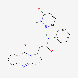 molecular formula C22H21N5O3S B2428952 N-(2-(1-methyl-6-oxo-1,6-dihydropyridazin-3-yl)phenyl)-2-(5-oxo-2,3,5,6,7,8-hexahydrocyclopenta[d]thiazolo[3,2-a]pyrimidin-3-yl)acetamide CAS No. 1428365-30-3