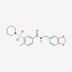 molecular formula C21H24N2O5S B2428998 N-[(2H-1,3-benzodioxol-5-yl)methyl]-4-methyl-3-(piperidine-1-sulfonyl)benzamide CAS No. 690246-61-8