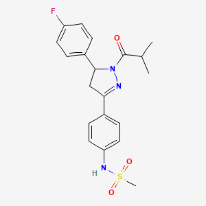 molecular formula C20H22FN3O3S B2429044 N-{4-[5-(4-fluorophenyl)-1-(2-methylpropanoyl)-4,5-dihydro-1H-pyrazol-3-yl]phenyl}methanesulfonamide CAS No. 851717-58-3