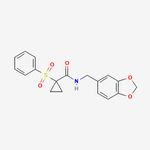 molecular formula C18H17NO5S B2429142 N-(1,3-benzodioxol-5-ylmethyl)-1-(phenylsulfonyl)cyclopropanecarboxamide CAS No. 326907-58-8
