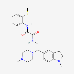 molecular formula C25H33N5O2S B2429143 N1-(2-(1-methylindolin-5-yl)-2-(4-methylpiperazin-1-yl)ethyl)-N2-(2-(methylthio)phenyl)oxalamide CAS No. 922557-68-4