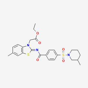 molecular formula C25H29N3O5S2 B2429329 Ethyl 2-[6-methyl-2-[4-(3-methylpiperidin-1-yl)sulfonylbenzoyl]imino-1,3-benzothiazol-3-yl]acetate CAS No. 897734-64-4