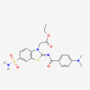 molecular formula C20H22N4O5S2 B2429378 ethyl 2-[(2Z)-2-{[4-(dimethylamino)benzoyl]imino}-6-sulfamoyl-2,3-dihydro-1,3-benzothiazol-3-yl]acetate CAS No. 865248-26-6