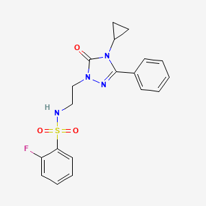 molecular formula C19H19FN4O3S B2429430 N-(2-(4-cyclopropyl-5-oxo-3-phenyl-4,5-dihydro-1H-1,2,4-triazol-1-yl)ethyl)-2-fluorobenzenesulfonamide CAS No. 2188279-31-2