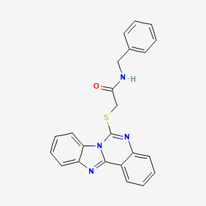 molecular formula C23H18N4OS B2429482 N-benzyl-2-{8,10,17-triazatetracyclo[8.7.0.0^{2,7}.0^{11,16}]heptadeca-1(17),2,4,6,8,11(16),12,14-octaen-9-ylsulfanyl}acetamide CAS No. 443349-30-2