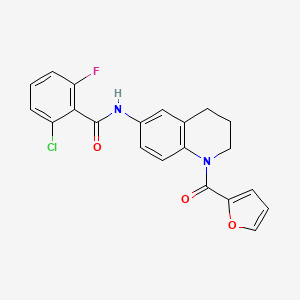 molecular formula C21H16ClFN2O3 B2429513 2-chloro-6-fluoro-N-[1-(2-furoyl)-1,2,3,4-tetrahydroquinolin-6-yl]benzamide CAS No. 946245-55-2