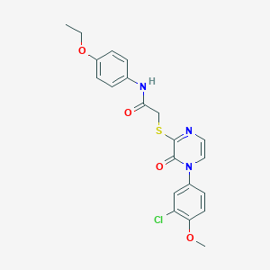 2-((4-(3-chloro-4-methoxyphenyl)-3-oxo-3,4-dihydropyrazin-2-yl)thio)-N-(4-ethoxyphenyl)acetamide